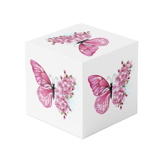 Bloemvink met roze Sakura Kubus (Achter hoekig)