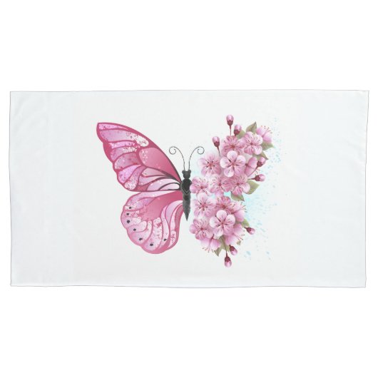 Bloemvink met roze Sakura Kussensloop (Voorkant-Links)