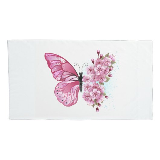 Bloemvink met roze Sakura Kussensloop (Achterkant-Rechts)