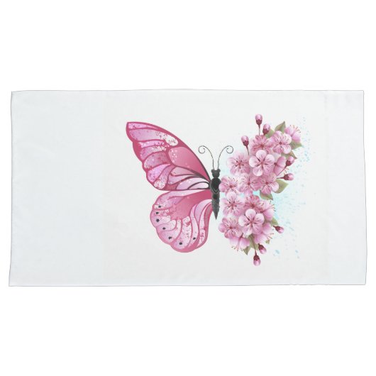 Bloemvink met roze Sakura Kussensloop (Voorkant-Rechts)