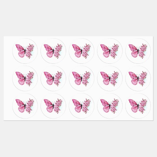 Bloemvink met roze Sakura Labels (Vel)