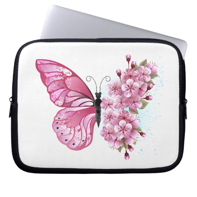 Bloemvink met roze Sakura Laptop Sleeve (Voorkant)