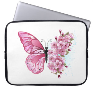 Bloemvink met roze Sakura Laptop Sleeve