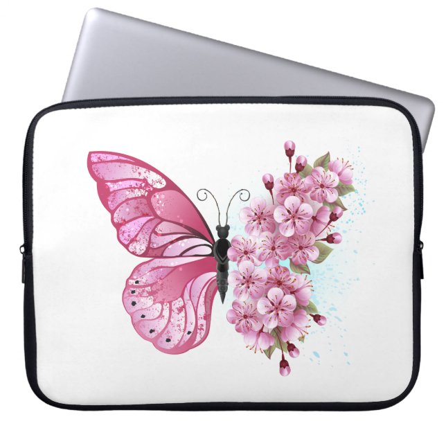 Bloemvink met roze Sakura Laptop Sleeve (Voorkant)