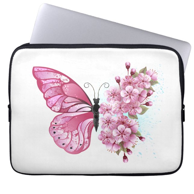 Bloemvink met roze Sakura Laptop Sleeve (Voorkant)