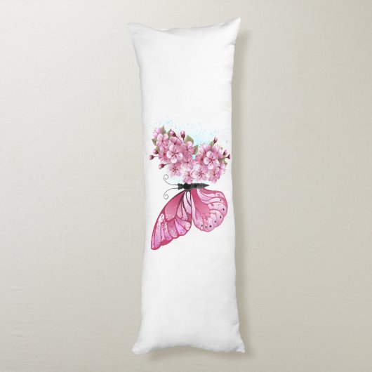Bloemvink met roze Sakura Lichaamskussen (Achterkant (Verticaal))