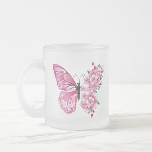 Bloemvink met roze Sakura Matglas Koffiemok (Links)