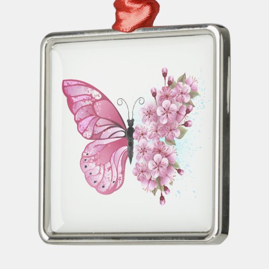 Bloemvink met roze Sakura Metalen Ornament (Links)
