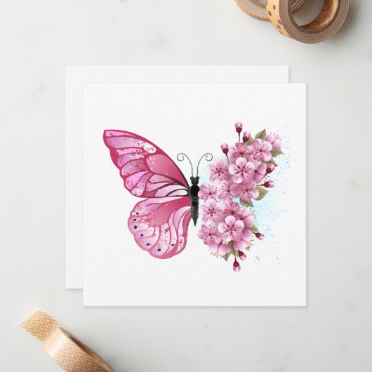 Bloemvink met roze Sakura Notitiekaartje (Voorkant / Achterkant in situ)