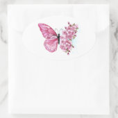 Bloemvink met roze Sakura Ovale Sticker (Tas)
