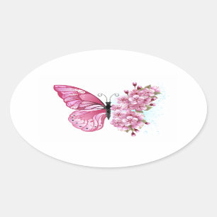 Bloemvink met roze Sakura Ovale Sticker