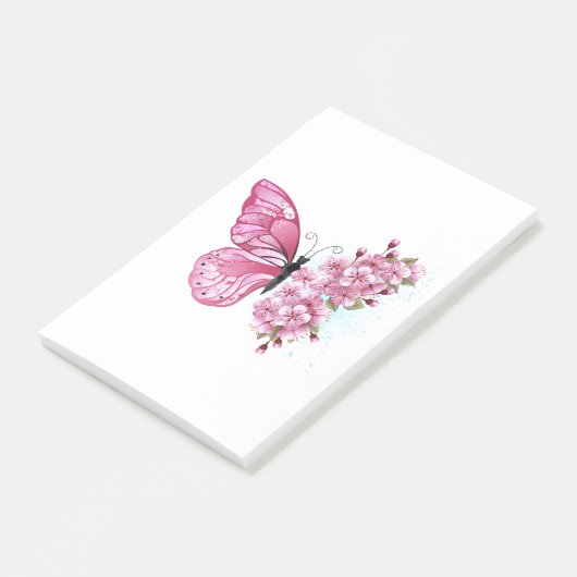Bloemvink met roze Sakura Post-it® Notes (Schuin)