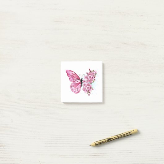 Bloemvink met roze Sakura Post-it® Notes (Op bureau)
