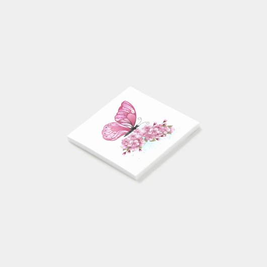 Bloemvink met roze Sakura Post-it® Notes (Schuin)