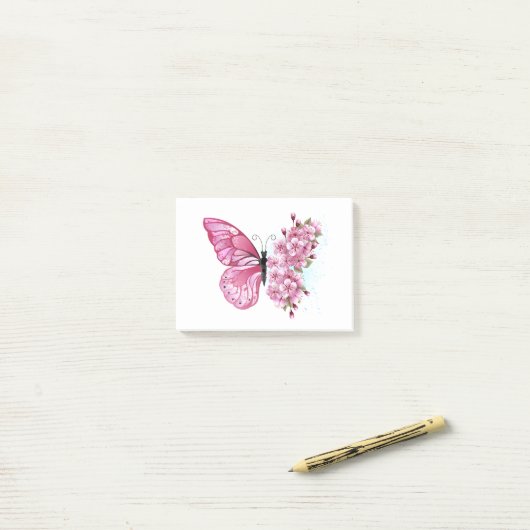 Bloemvink met roze Sakura Post-it® Notes (Op bureau)
