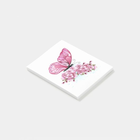 Bloemvink met roze Sakura Post-it® Notes (Schuin)
