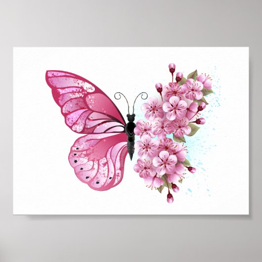 Bloemvink met roze Sakura Poster (Voorkant)