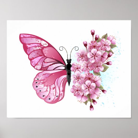 Bloemvink met roze Sakura Poster (Voorkant)