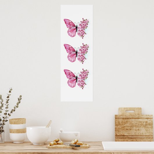 Bloemvink met roze Sakura Poster (Keuken)
