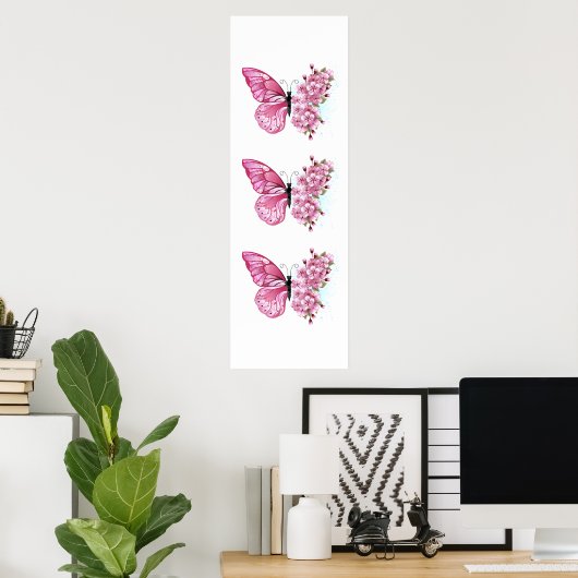 Bloemvink met roze Sakura Poster (Thuiskantoor)