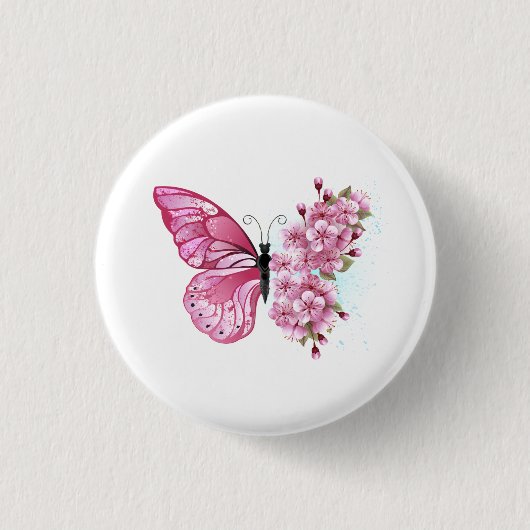 Bloemvink met roze Sakura Ronde Button 3,2 Cm (Voorkant)