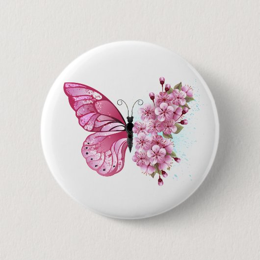 Bloemvink met roze Sakura Ronde Button 5,7 Cm (Voorkant)
