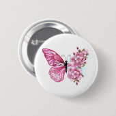 Bloemvink met roze Sakura Ronde Button 5,7 Cm (Voorkant /achterkant)
