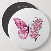 Bloemvink met roze Sakura Ronde Button 6,0 Cm (Voorkant /achterkant)