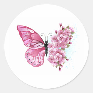 Bloemvink met roze Sakura Ronde Sticker