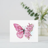 Bloemvink met roze Sakura RSVP Kaartje (Staand voorkant)