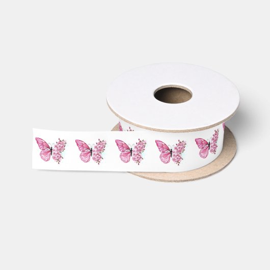 Bloemvink met roze Sakura Satijnen Lint (Spoel)