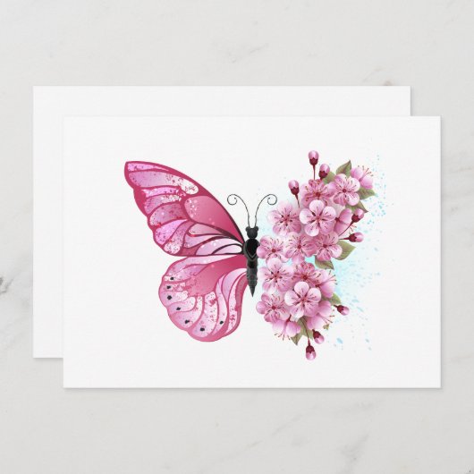 Bloemvink met roze Sakura Save The Date (Voorkant / Achterkant)