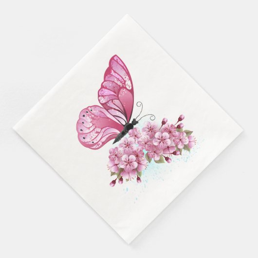 Bloemvink met roze Sakura Servet (Hoek)
