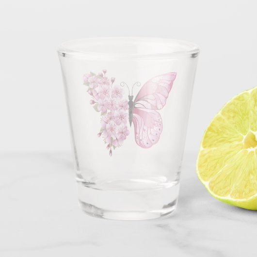 Bloemvink met roze Sakura Shot Glas (Achterkant)