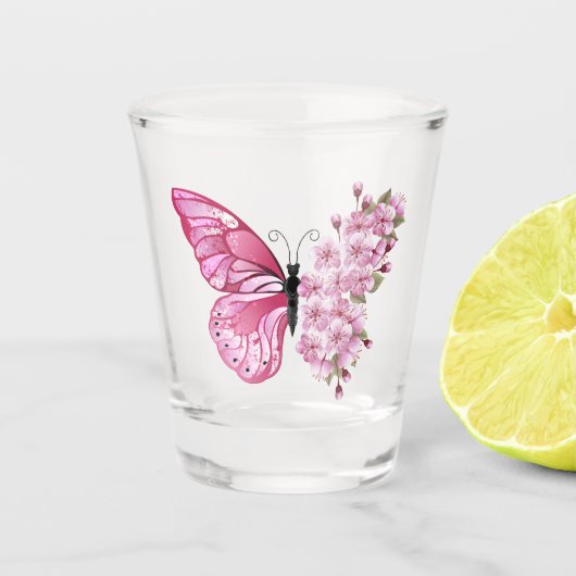 Bloemvink met roze Sakura Shot Glas (Voorkant)