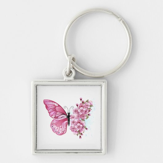 Bloemvink met roze Sakura Sleutelhanger (Voorkant)