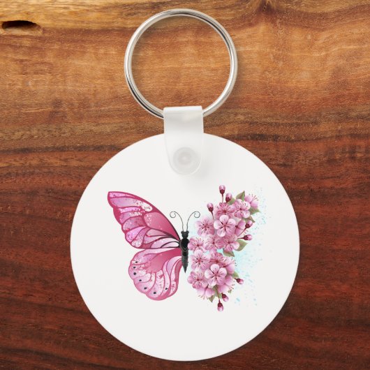 Bloemvink met roze Sakura Sleutelhanger (Voorkant)