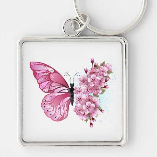 Bloemvink met roze Sakura Sleutelhanger (Voorkant)