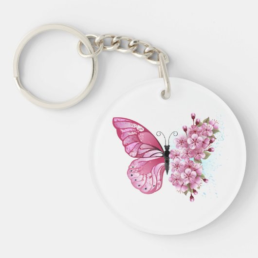 Bloemvink met roze Sakura Sleutelhanger (Voorkant)