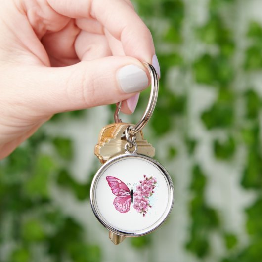 Bloemvink met roze Sakura Sleutelhanger (Hand)