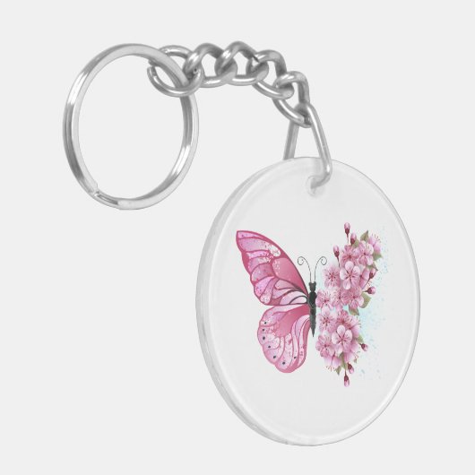 Bloemvink met roze Sakura Sleutelhanger (Voorkant Links)