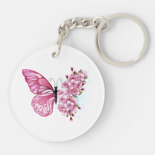 Bloemvink met roze Sakura Sleutelhanger (Achterkant)