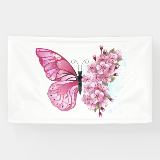 Bloemvink met roze Sakura Spandoek (Horizontaal)