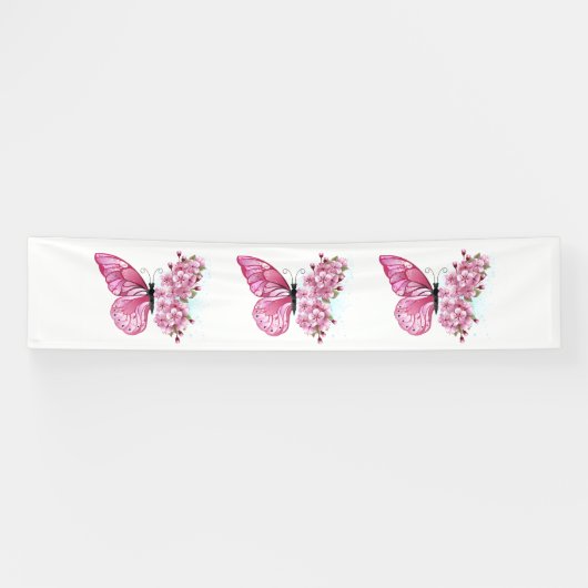 Bloemvink met roze Sakura Spandoek (Horizontaal)