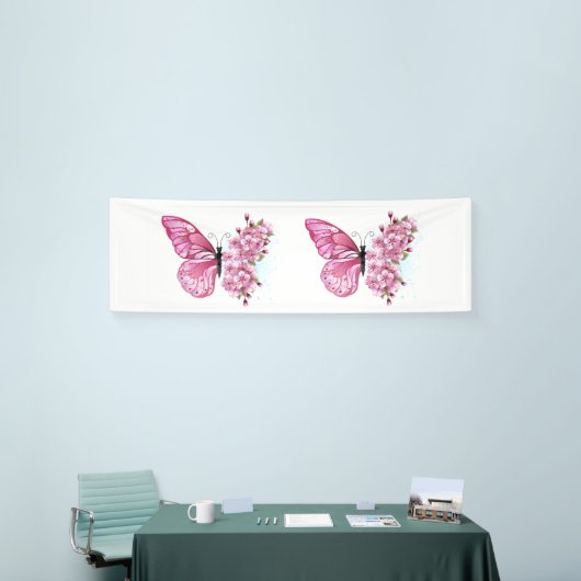 Bloemvink met roze Sakura Spandoek (Beurs)