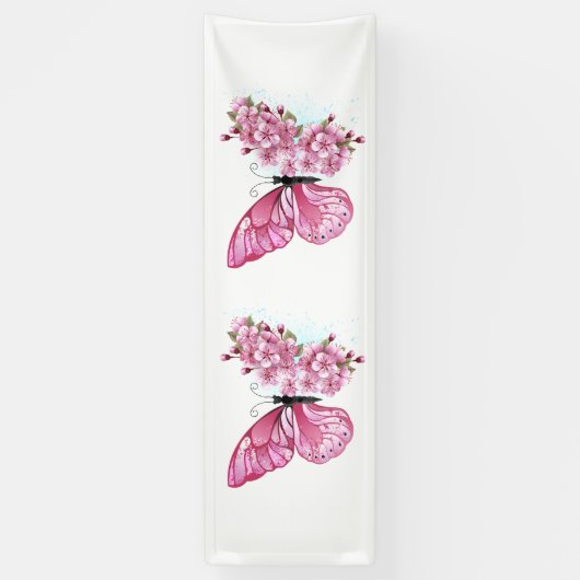 Bloemvink met roze Sakura Spandoek (Verticaal)