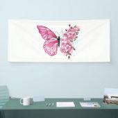 Bloemvink met roze Sakura Spandoek (Beurs)