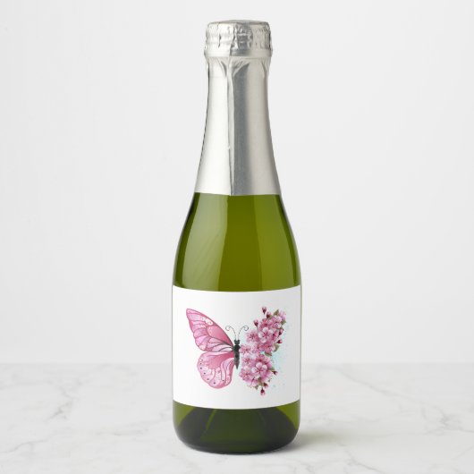 Bloemvink met roze Sakura Sparkling Wijnetiket (Voorkant)