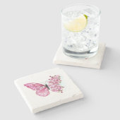 Bloemvink met roze Sakura Stenen Onderzetter (Zijkant)