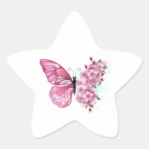 Bloemvink met roze Sakura Ster Sticker
